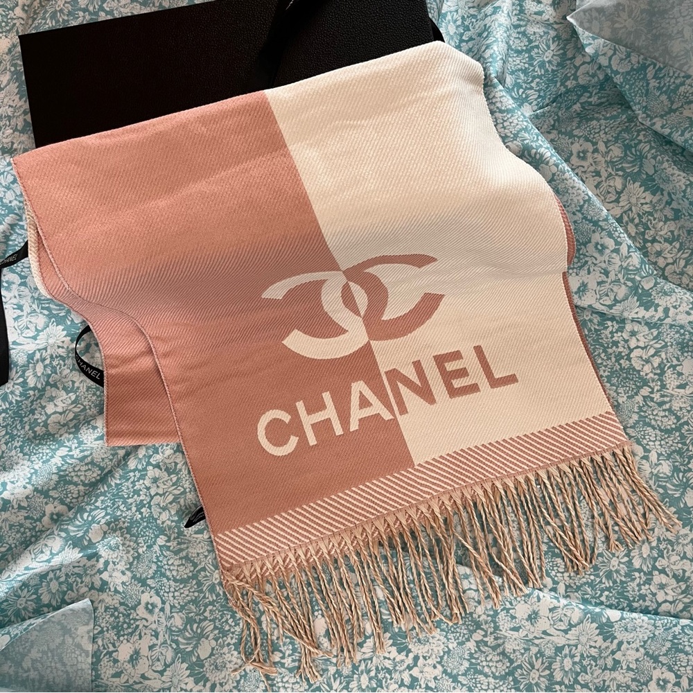 Chanel Pink Colorblock Tassel Scarf